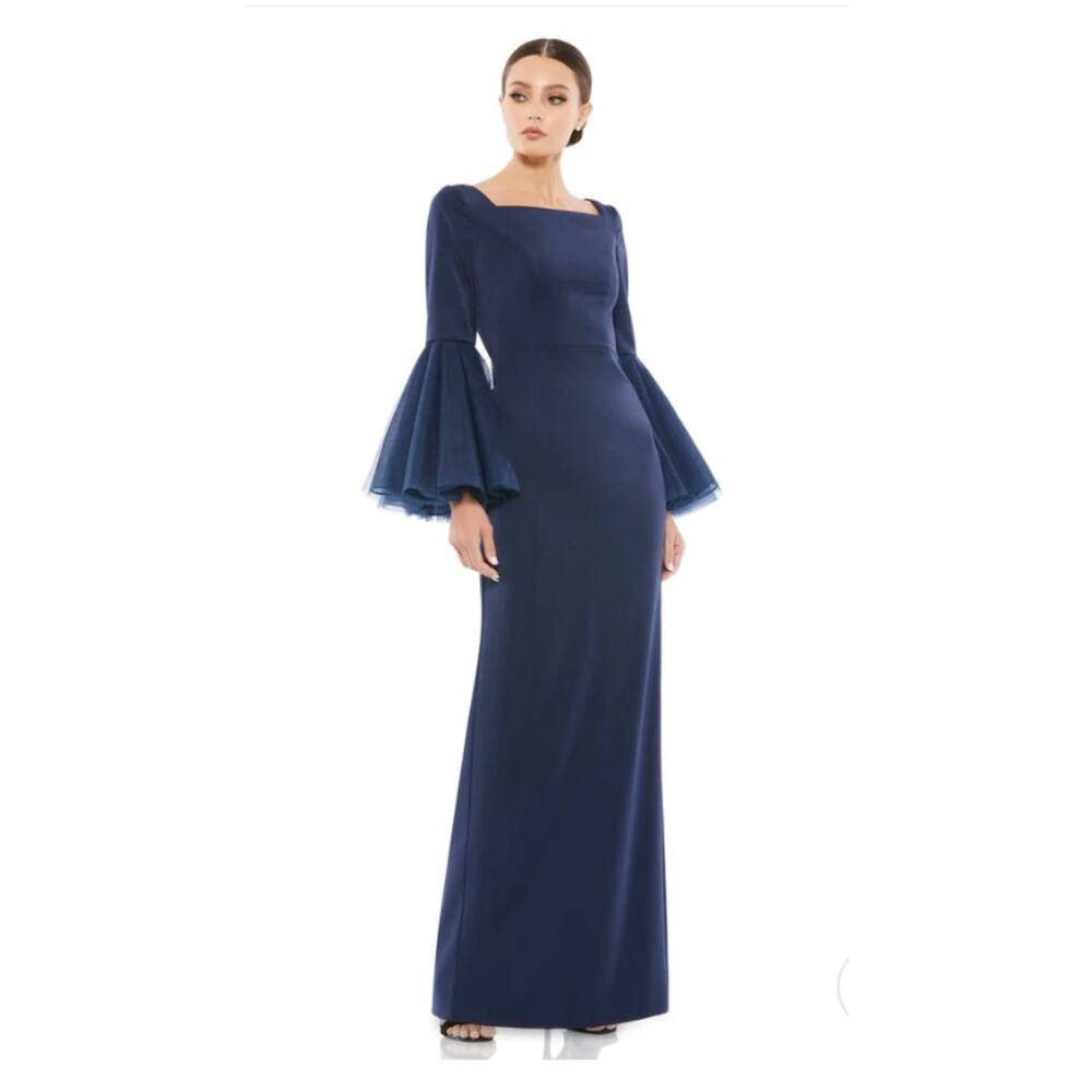 Mac Duggal 11233 Flounced Sleeve Square Neck Column Gown Plus